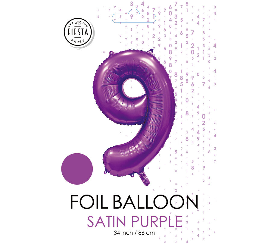 folieballon cijfer 9 mat paars metallic