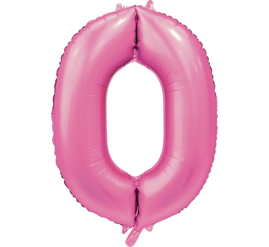 folieballon cijfer 0 mat roze metallic