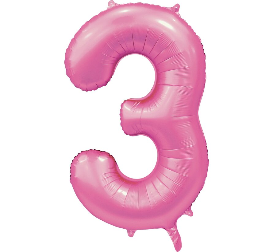 folieballon cijfer 3 mat roze metallic