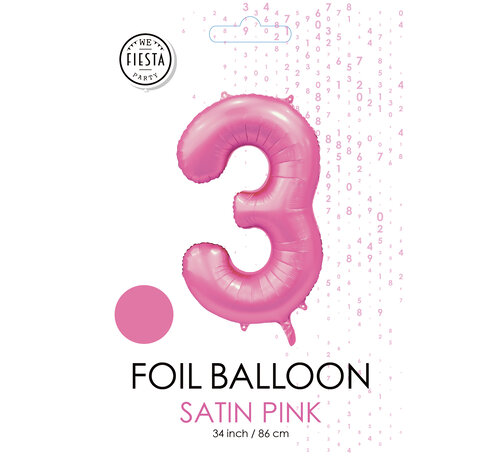 folieballon cijfer 3 mat roze metallic