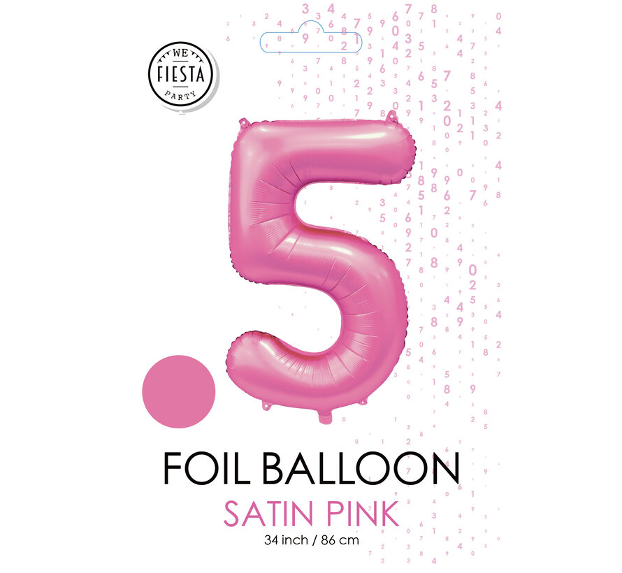 folieballon cijfer 5 mat roze metallic