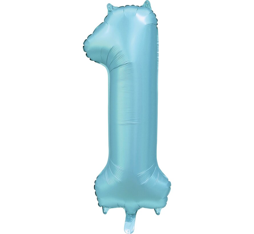 folieballon cijfer 1 mat licht blauw metallic