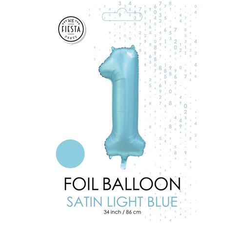 folieballon cijfer 1 mat licht blauw metallic