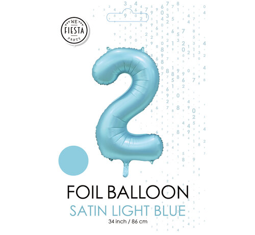 folieballon cijfer 2 mat licht blauw metallic