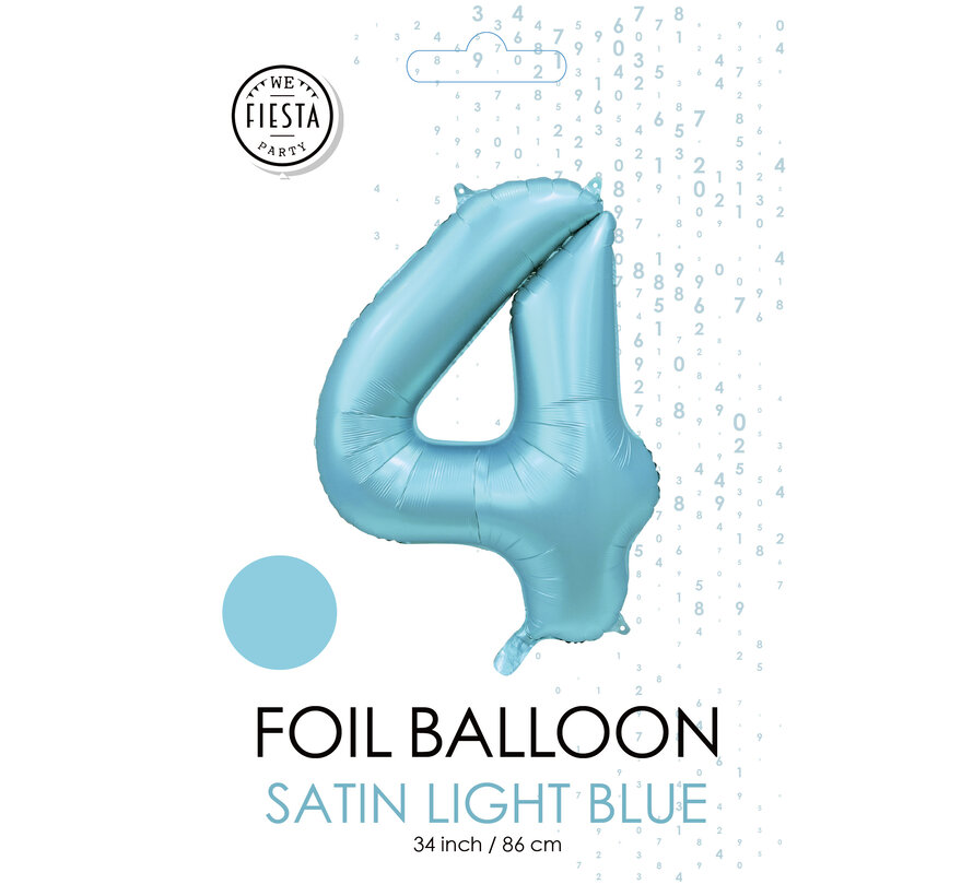 folieballon cijfer 4 mat licht blauw metallic
