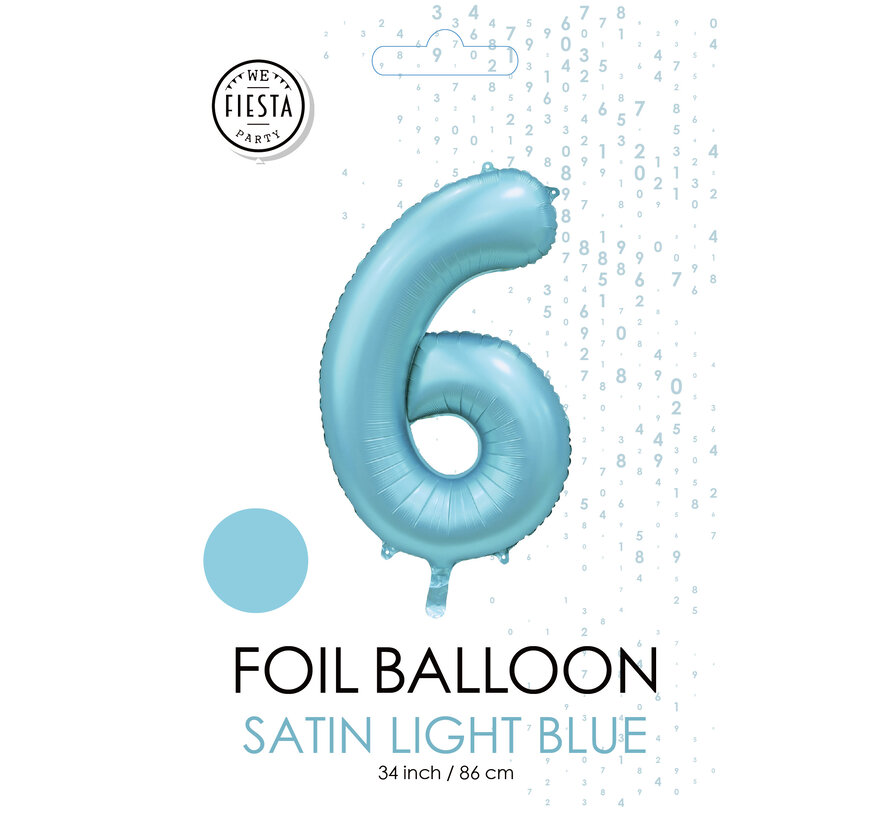 folieballon cijfer 6 mat licht blauw metallic