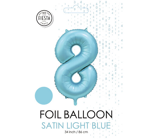 folieballon cijfer 8 mat licht blauw metallic