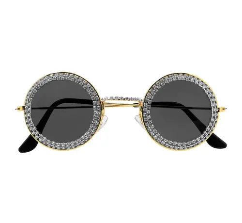 Hippie bril goud/zwart diamant