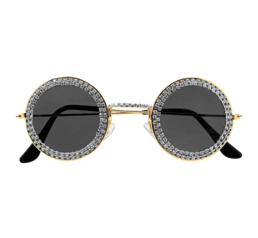 Hippie bril goud/zwart diamant