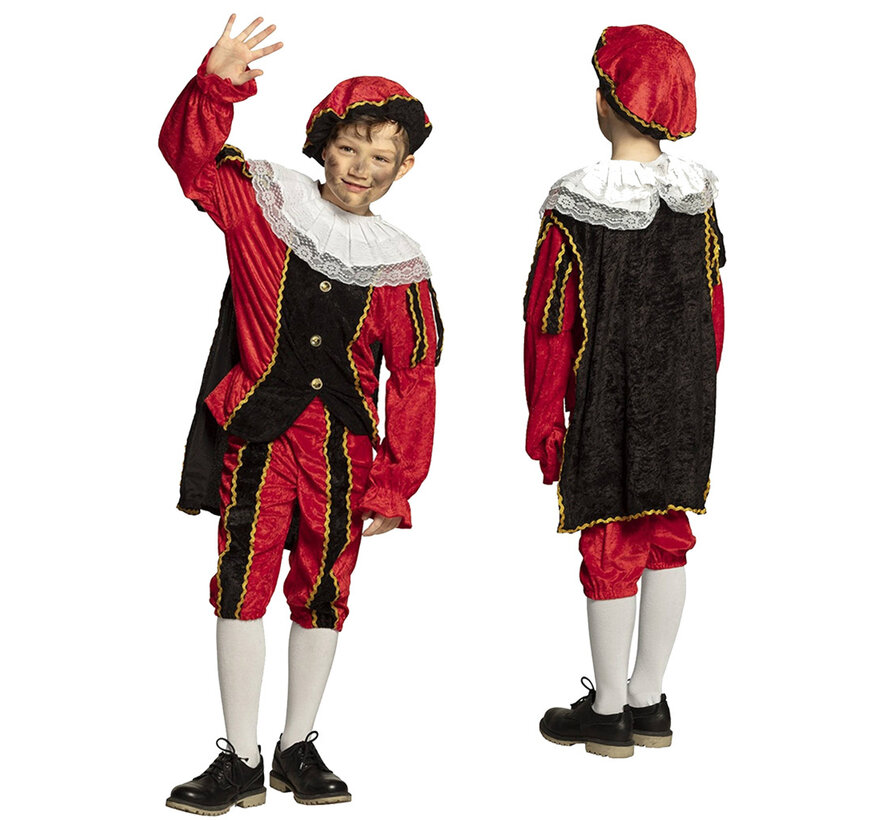 Jongens Pietenpak  met cape junior 10-12 jaar  rood/zwart