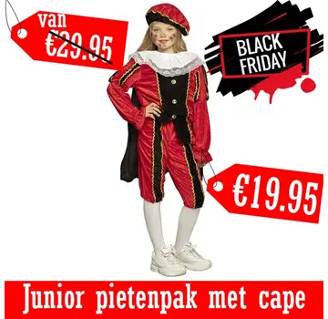 Pietenpak met cape junior rood/zwart