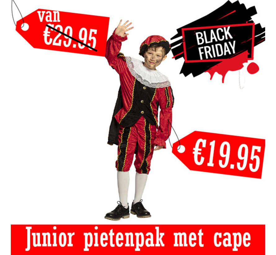 Jongens Pietenpak  met cape junior 10-12 jaar  rood/zwart