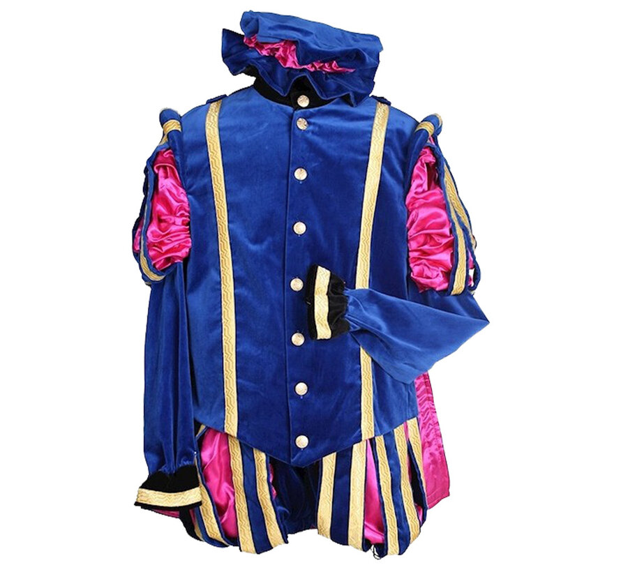 Piet fluweel met cape "Malaga" Blauw / Pink