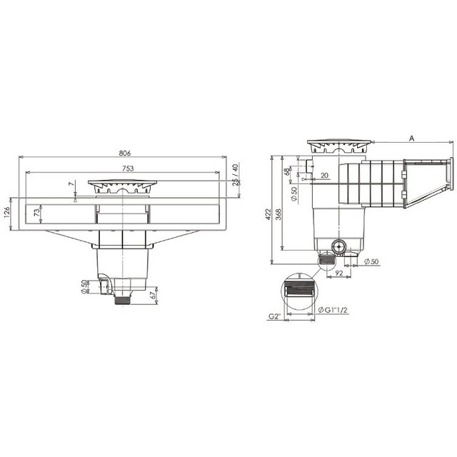 A800 hoogwaterlijn skimmer voor beton & liner