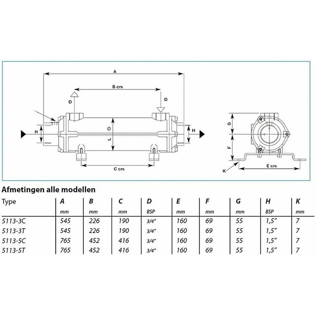 warmtewisselaar voor boiler Cu/Ni & Titanium
