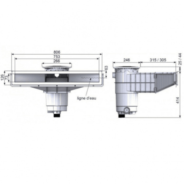 A800 hoogwaterlijn skimmer RVS voor Liners & paneel A800 hoogwaterlijn skimmer RVS voor Liners & paneel