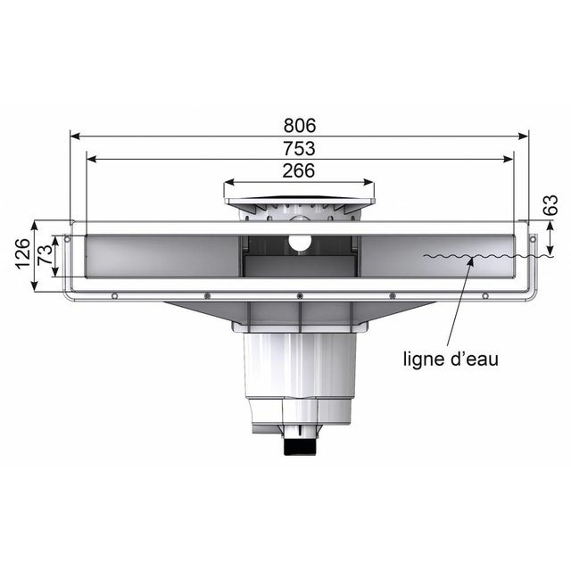 A800 hoogwaterlijn skimmer RVS voor Liners & paneel A800 hoogwaterlijn skimmer RVS voor Liners & paneel