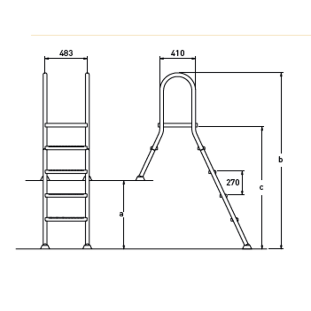 Ladder RVS 316 1 + 4 treden half-ingebouwd
