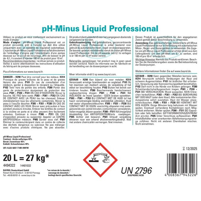 pH minus liquide dosage automatique 45% 20L pH minus liquide dosage automatique 45% 20L