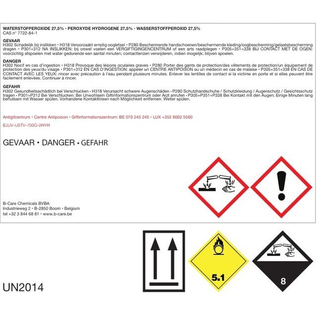 Peroxyde d'hydrogène 27,5% professionnel 20L