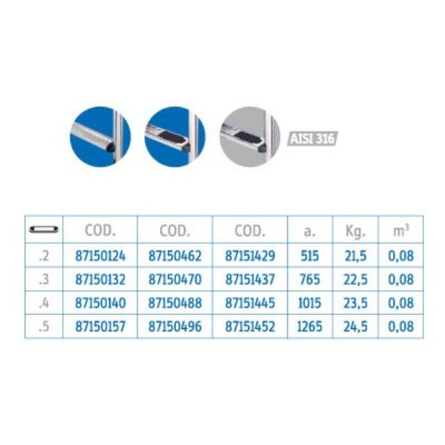 Echelle 2 parties inox 316 3 marches Echelle 2 parties inox 316 3 marches