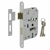 White keyboard lock with 2 keys and a shaft size of 55 mm, rounded white front plate 20 x 175 mm, mandrel 50 mm