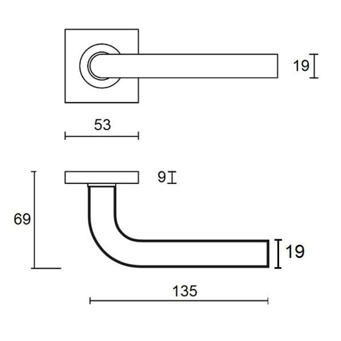 In-Door Stainless steel door handles Lima on square rosette