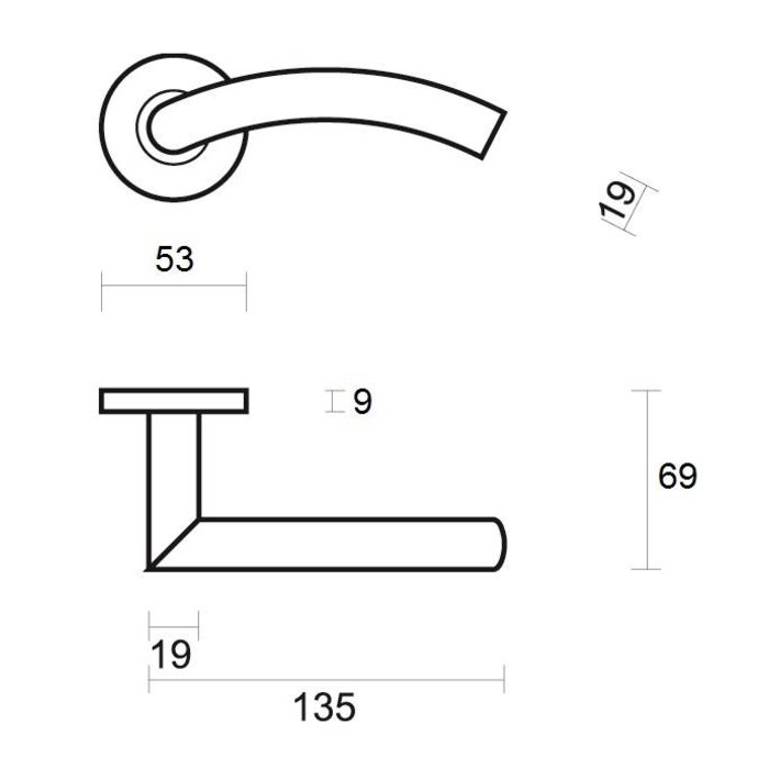In-Door Stainless steel door handle Brasilia on round rosette