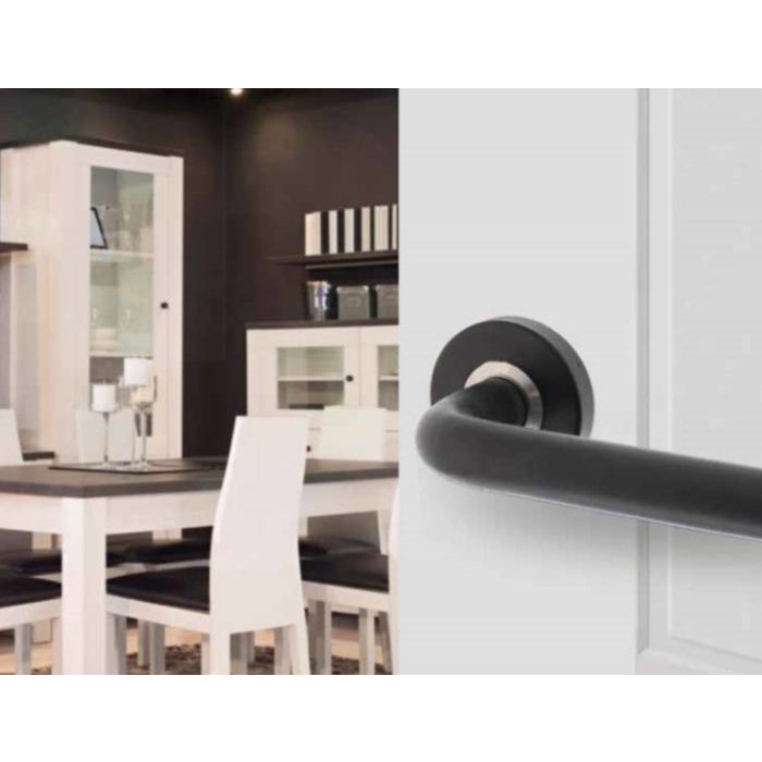 Intersteel Black Lucerne door handles on round double sprung rosette