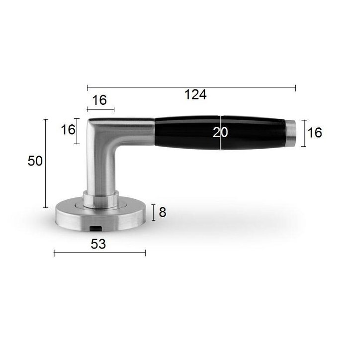 In-Door Copenhagen door handles made of solid stainless steel with black handle