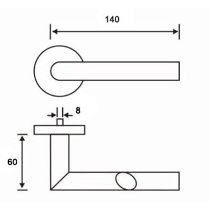 In-Door Poignées de porte en acier inoxydable Dakar avec poignée ovale