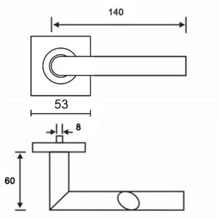 In-Door Stainless steel door handle Dakar with oval handle on square rosette