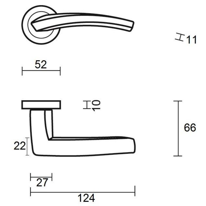 In-Door Madrid door handle made of solid stainless steel on a round rosette