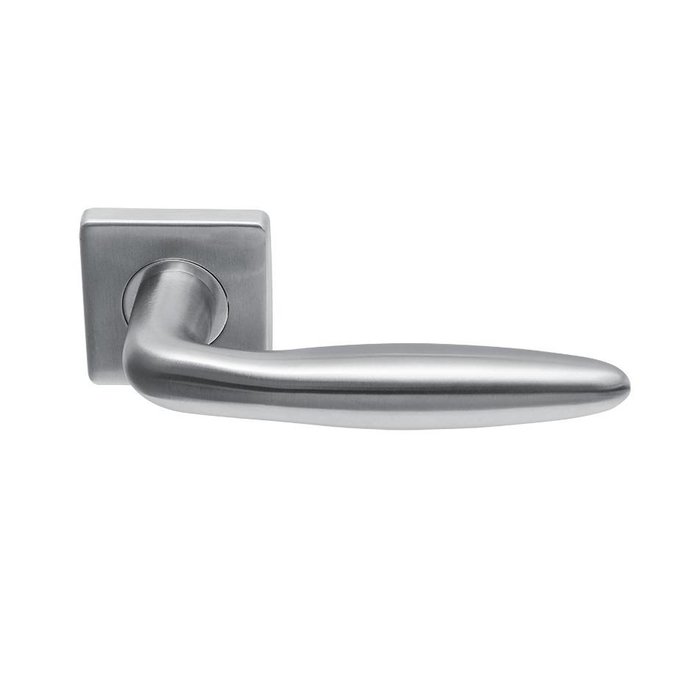In-Door Riga door handle made of solid stainless steel on square rosette