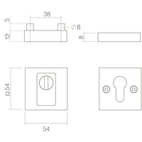 SKG3 Sicherheitsrosette Quadrat fester Kern Ziehschutz und sichtbare Schrauben, Edelstahl / schwarz matt