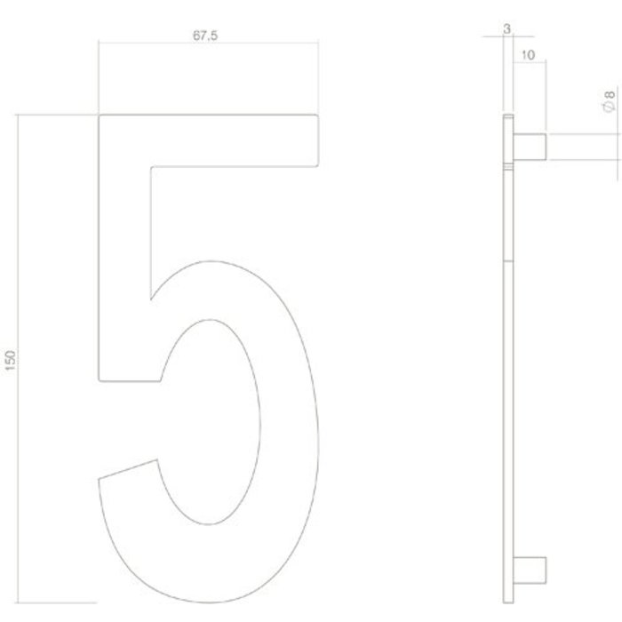 Intersteel Matt black house number 5 with a height of 150mm