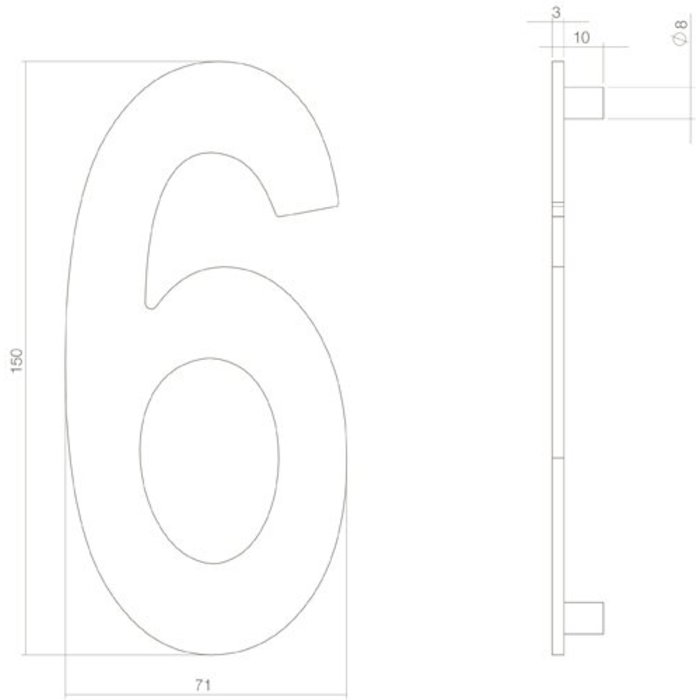 Intersteel Matt black house number 6 with a height of 150mm