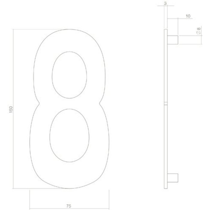 Intersteel Matt black house number 8 with a height of 150mm