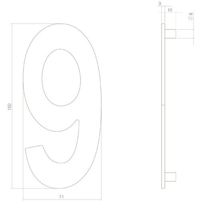 Intersteel Mattschwarze Hausnummer 9 mit einer Höhe von 150mm