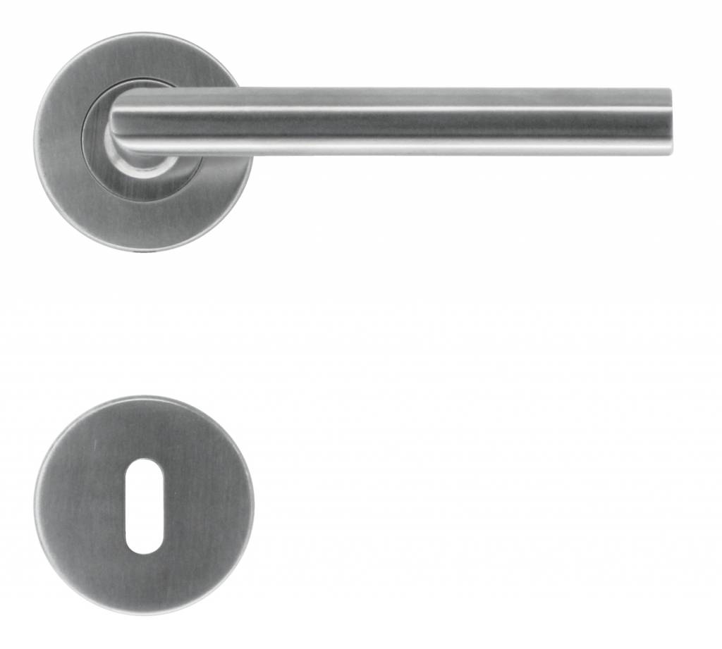 Stainless steel door handles with key plates for a standard lock