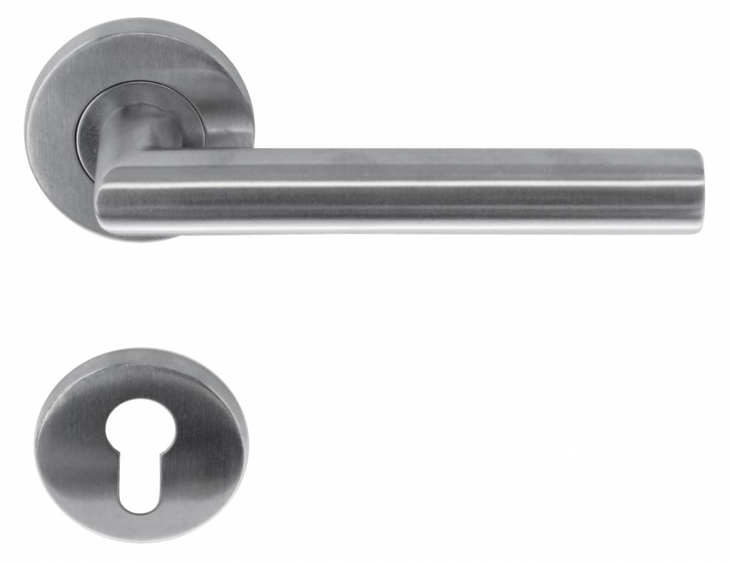 Stainless steel plus door handles with key plates for a cylinder lock