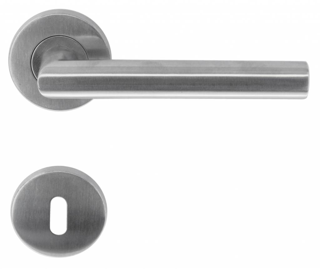 Stainless steel plus door handles with key plates for a standard lock