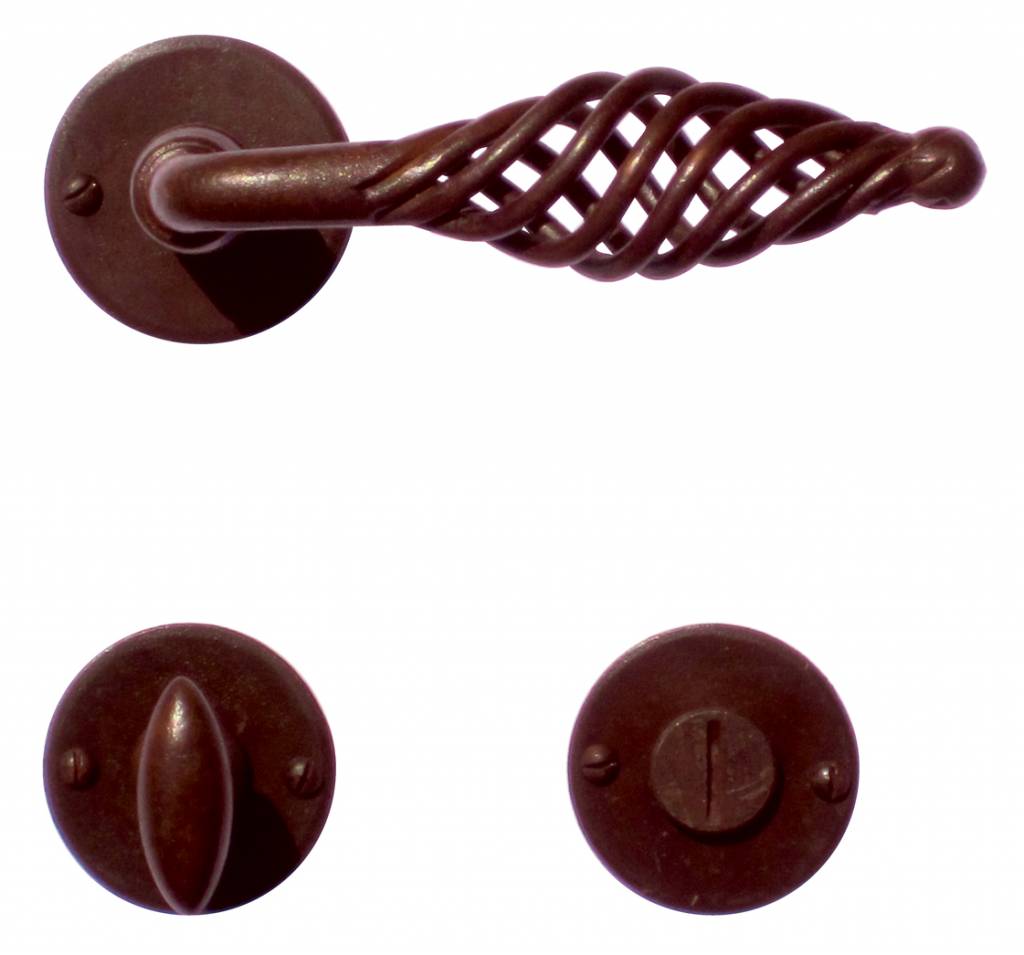 Rust-colored door handles with WC closure