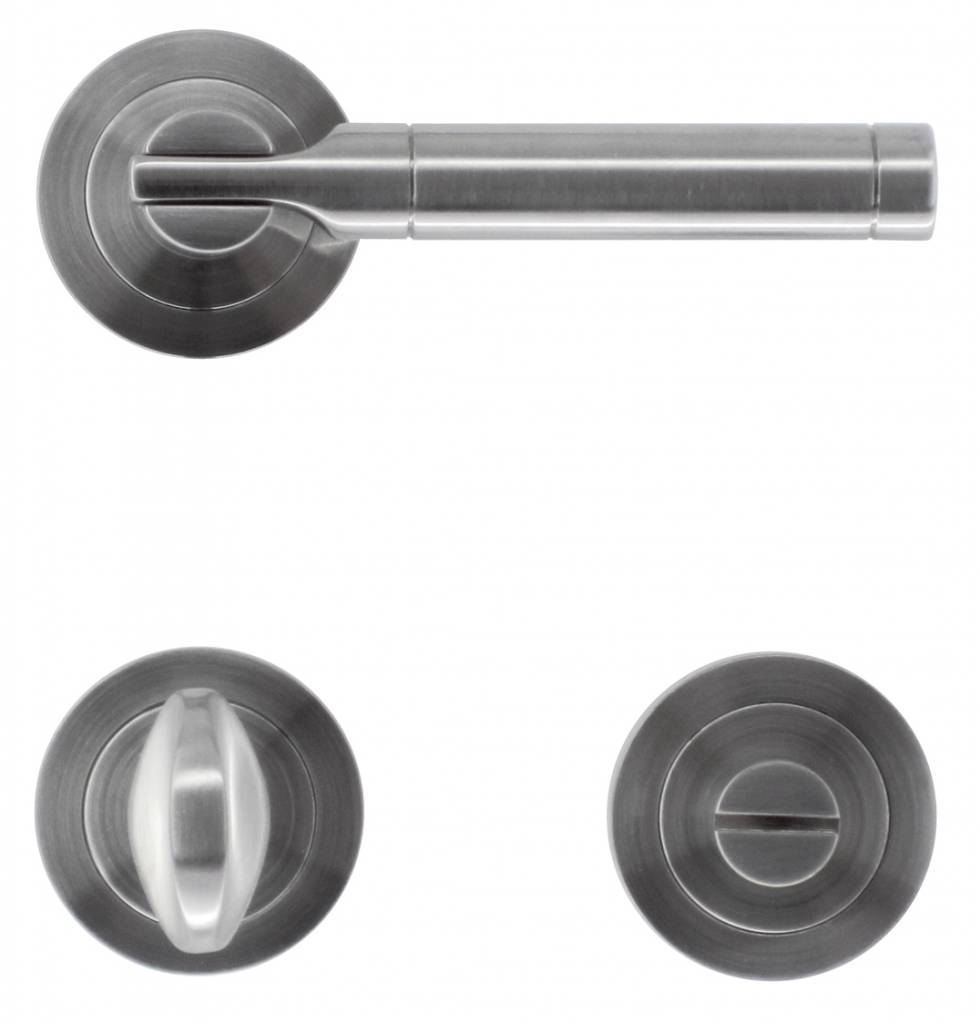 Solid stainless steel door handles with toilet trim