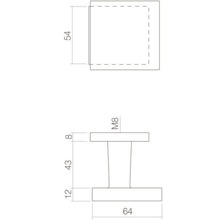 Intersteel Haustürknopf eckig eckig 64/54 einseitige Montage Edelstahl/mattschwarz