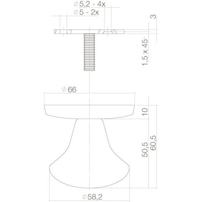 Intersteel Bouton de porte fixe champignon en acier inoxydable à montage unilatéral 58 / 66mm