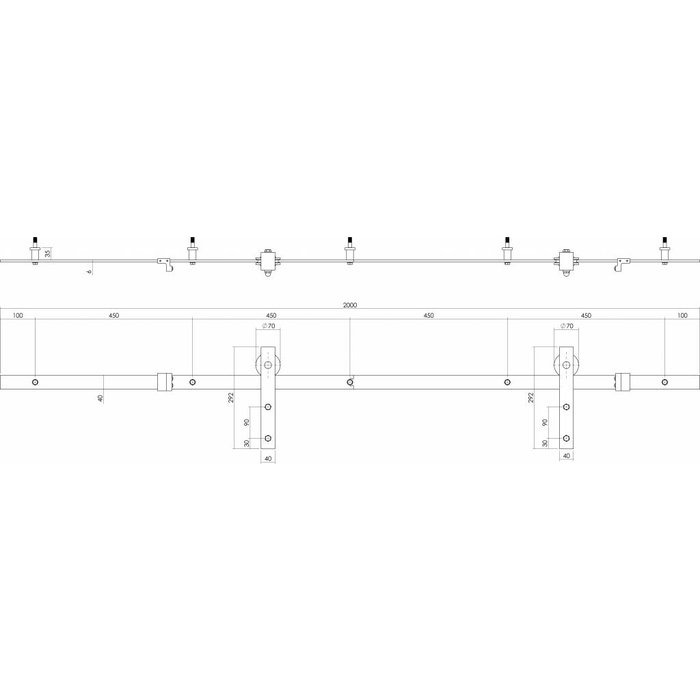 Intersteel Schiebetürsystem 2 Meter, Basic Front Edelstahl
