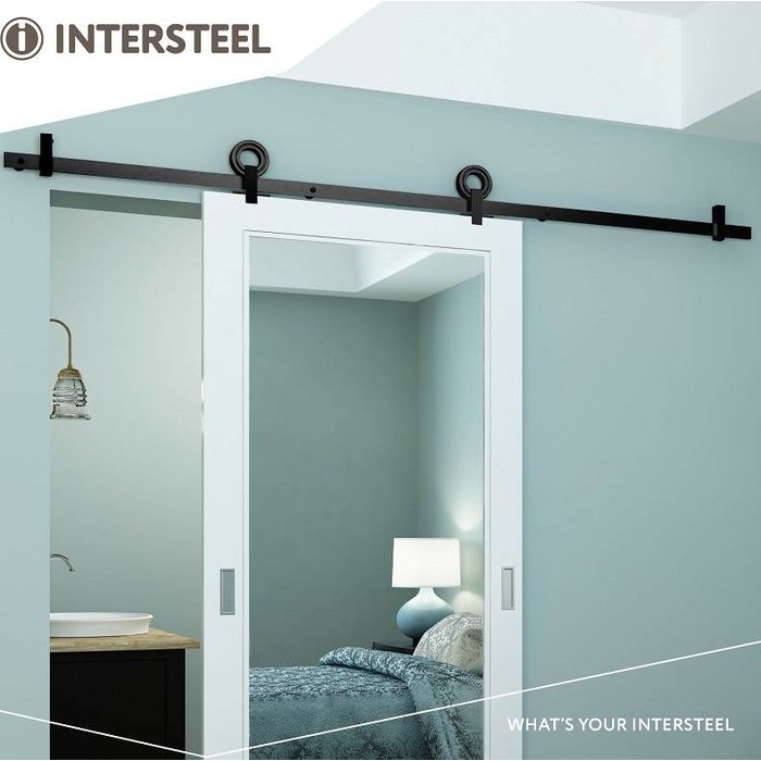 Intersteel Schuifdeursysteem 2 meter Modern bovenzijde, hangrollen met open wiel 155mm, staal mat zwart
