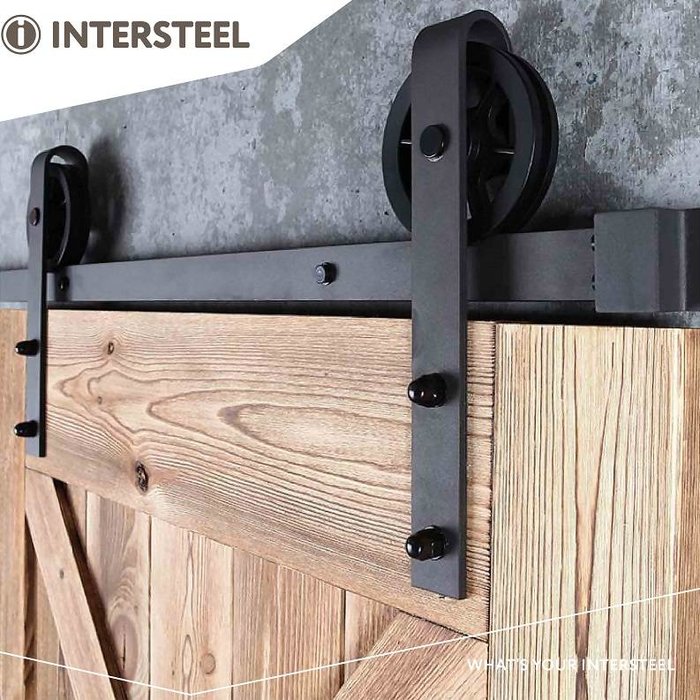 Intersteel Schuifdeursysteem 2 meter, hangrollen met spaakwiel 345mm, staal mat zwart, montage voorzijde