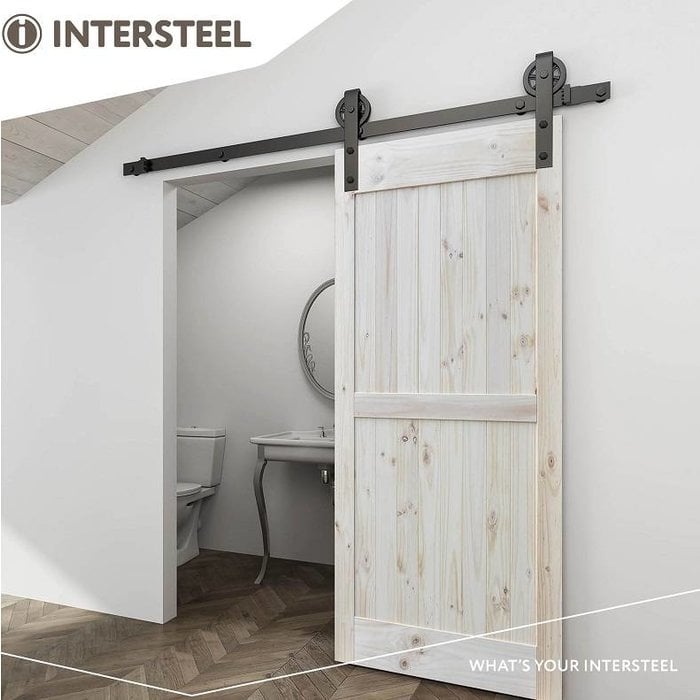 Intersteel Schuifdeursysteem 2 meter, hangrollen met spaakwiel 345mm, staal mat zwart, montage voorzijde